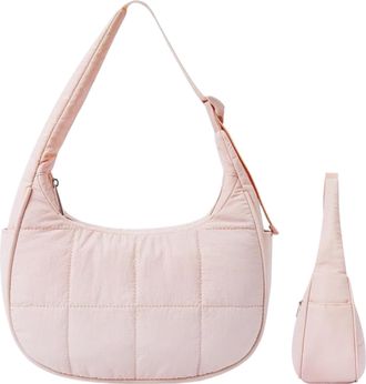 Generic Quilted Puffer Tote Bag - Luxe Quilted Puffer Tote, Crescent Nylon Storage | Shoulder Bag, Stylish Lightweight Carryall Boho Handbag Perfect For Outdo