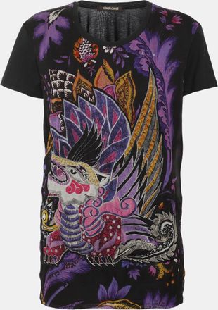 Roberto Cavalli Black Multicolor Printed Cotton And Chiffon Top