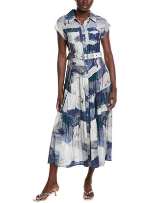 Gracia Cloud Print Sleeveless Belted Shirtdress