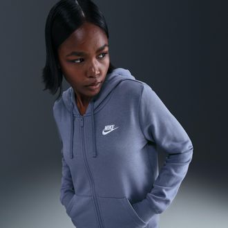 Nike Womens Nike Sportswear Club Fleece Full-Zip Hoodie in Blue | DQ5471-499