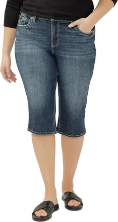 Silver Jeans Co Suki Heritage Curvy Mid Rise Capri Jeans in Blanche at Nordstrom, Size 22W