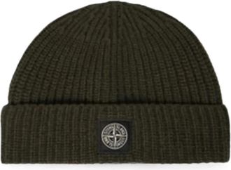 Stone Island Ribbed Knit Beanie - Heren - Hoeden - Groen - ONE Size - Wol - Accessoires