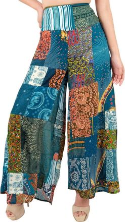 Lofbaz Womens Patchwork Wide Leg Palazzo Trousers Yoga Hippie Harem Trousers, Green, 4XL Plus