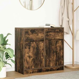 Berkfield Home Sideboard with Drawer Smoked Oak 80x34x76 cm Engineered Wood in Brown | Size: 80 x 34 x 76 cm