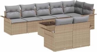 vidaXL Conjunto De Sof&aacute; De Jard&iacute;n 9 Pcs Beige Rat&aacute;n Sint&eacute;tico Vidaxl