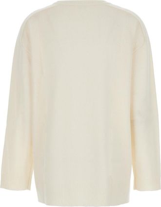 P.A.R.O.S.H. Womens White Crewneck Sweater With Asymmetric Hem Wool And Cashmere Tops Top