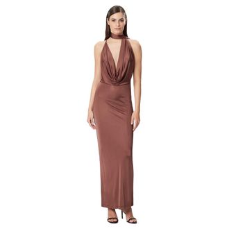 Amazu&igrave;n Gowns, female, Brown, Size: XS Halter Neck Asymmetrical Gown