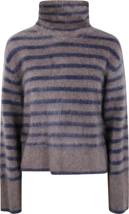 Lisa Yang Womens Floren Truffle Brushed Stripe Sweater In Night Fall Brushed Stripes