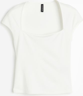 H&M Shirt mit Kappenärmeln - White