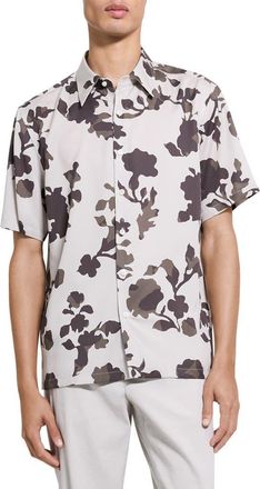 Theory Irving Floral Short Sleeve Button-Up Shirt in Silver Cloud Multi - 2Oy at Nordstrom, Size Xx-Large