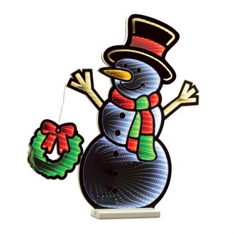 Melrose International Snowman and Wreath Ekkolight 23.5H - White, Red, Green