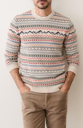 Marine Layer Fair Isle Organic Cotton Blend Crewneck Sweater in Oatmeal Multi at Nordstrom, Size X-Large