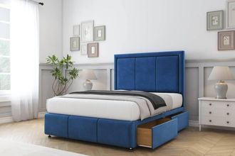 Sloomy Lancaster Plush Divan Set No Drawers-54 Headboard-Footboard in Blue | Size: Small Single