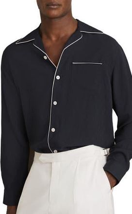 Reiss Josh Piped Button-Up Shirt in Navy at Nordstrom Rack, Size X-Small