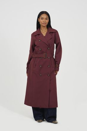 Brave Soul Womens Burgundy Double-Breasted Longline Trench Coat - Size 14 UK