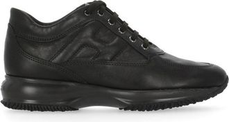 Hogan Black Leather Embossed Logo Sneakers