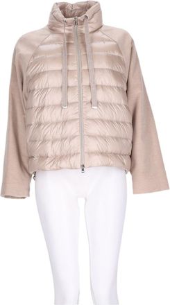 Herno Cropped Quilted Jacket with Flannel Sleeves and High Collar