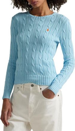 Polo Ralph Lauren Cable Stitch Cotton Crewneck Sweater in Maidstone Blue at Nordstrom, Size X-Large
