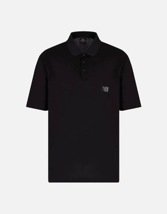 A|X Armani Exchange Mens Mercerized Cotton Rubber AX Black Polo Shirt - Size: 44