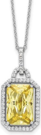Diamond2Deal Sterling Silver Fancy Yellow Checkerboard-cut and White Cubic Zirconia Necklace 18
