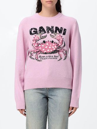 Ganni Maglia girocollo in misto lana riciclata con stampa grafica e logo