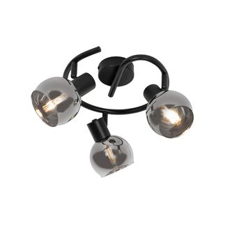 QAZQA Qazqa Art D&eacute;co Foco De Techo Inteligente Negro Con Cristal Ahumado 3 Luces Incl. Wifi P45 - Vidro Vidrio /acero Redonda Adecuado Para Led Max. 3 X 4.2