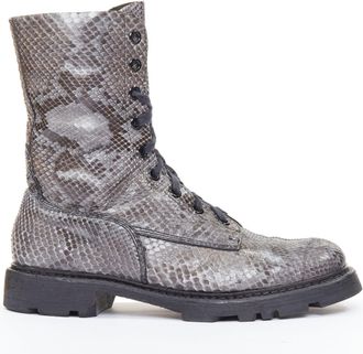 Jil Sander python print scaled leather combat boots