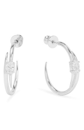 Melinda Maria Shes On Point Lasso Hoop Earrings in Silver-White at Nordstrom
