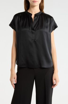 Vince Shirred Detail Silk Top in Black at Nordstrom, Size Xx-Small