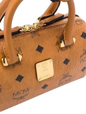 MCM Womens Visetos Monogram Mini Boston Bag Brown > Tote