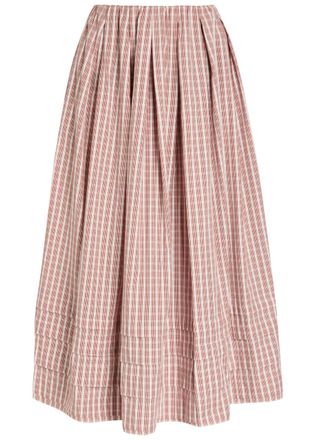 Faithfull The Brand Cales Checked Cotton Midi Skirt - Red And White - S (UK8-10 / S)