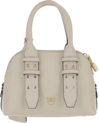 Pinko Love Birds Leren Tas met Handvatten - Dames - Handtassen - Beige - ONE Size - Leer - Tassen
