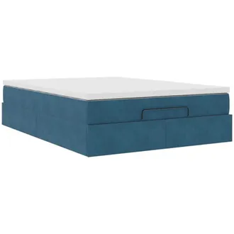 vidaXL Estructura De Cama Otomana Con Colch&oacute;n Terciopelo Azul Oscuro Vidaxl