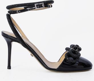 Mach & Mach Mach & Womens Double Bow Closed Toe Sandals - Black Leather - Size 37.5 EU/IT