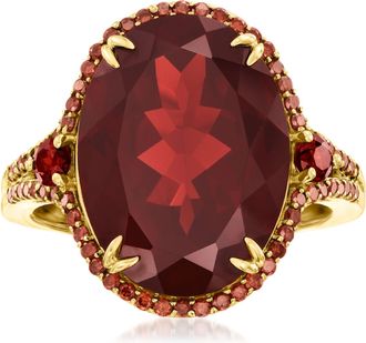 Ross-Simons Garnet and. Red Diamond Ring in 14kt Yellow Gold