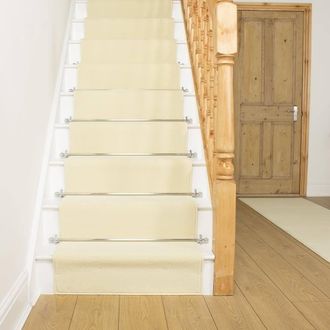 Runrug Cream Plain Stair Carpet Runner | Size: 60 cm x 660 cm