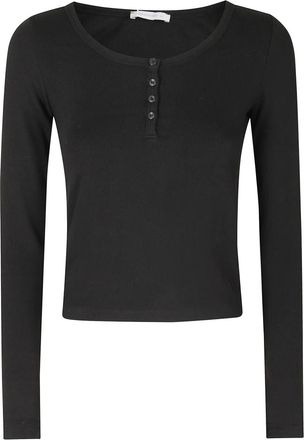 Low Classic LOW Classic - Henry Neck Long Sleeve T-Shirt - Dames - Tops - Zwart - Maat: M Katoen