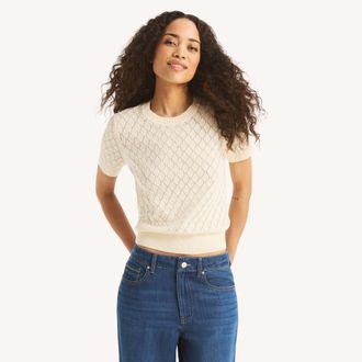 Nautica Womens Diamond Short-Sleeve Sweater