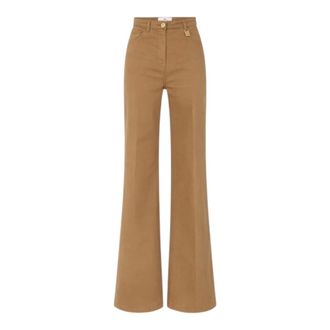 Elisabetta Franchi Wide Trousers, female, Brown, Size: W25 Denim Palazzo Trousers