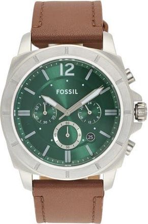 Fossil Privateer Chronograph Leather Strap Watch, 45mm in Silver at Nordstrom Rack
