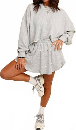 Peach Love California World Is Your Oyster Pearl Embellished Skort In Grey