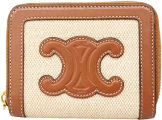Celine Beige Brown Canvas Leather Coin Purse/Coin Case (Pre-Owned)