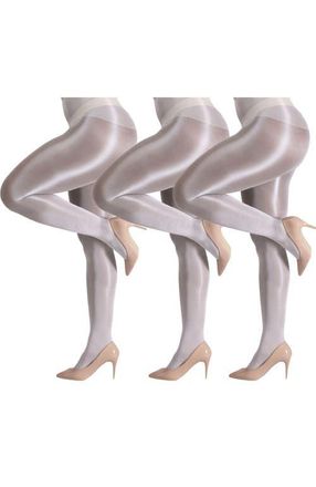 Lechery 7-Pack Glossy Semi-Opaque Statement Fashion Tights in White at Nordstrom, Size Small