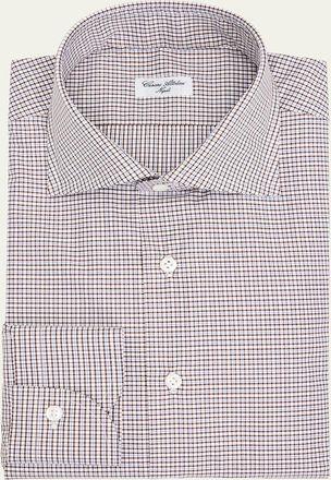 Cesare Attolini Mens Cotton and Cashmere Micro-Plaid Button-Down Shirt