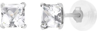 MAX + STONE 14k Yellow or White Gold 4mm Square Princess Cut Gemstone Stud Earrings