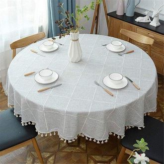 No Brand Mantel Redondo A Cuadros Con Borlas, Impermeable, Grueso, De Algod&oacute;n Y Lino Suave, Para Cocina Y Comedor, Color Beige, 200 Cm