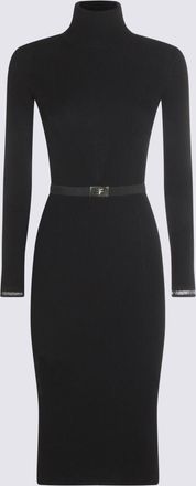 Elisabetta Franchi Black Viscose Midi Dress