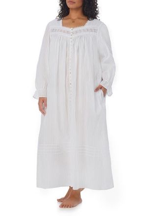 Eileen West Long Sleeve Cotton Ballet Nightgown in White at Nordstrom, Size 2X
