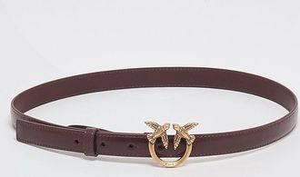 Pinko Love Berry Leather Belt with Love Birds Logo Buckle