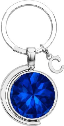 Generic September Birthstone Personalised Keyring - Blue Crystal Name Charm with Initial - Custom Moon Keychain Gift for Her (September Sapphire Blue)